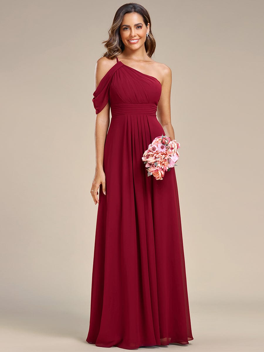 One-Shoulder Sleeveless Flowy Chiffon Bridesmaid Gown