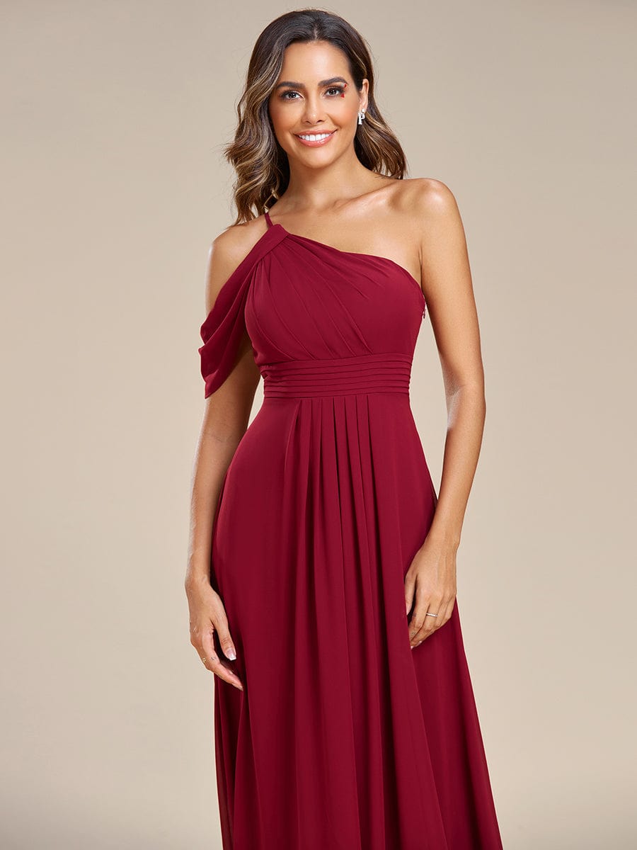 One-Shoulder Sleeveless Flowy Chiffon Bridesmaid Gown