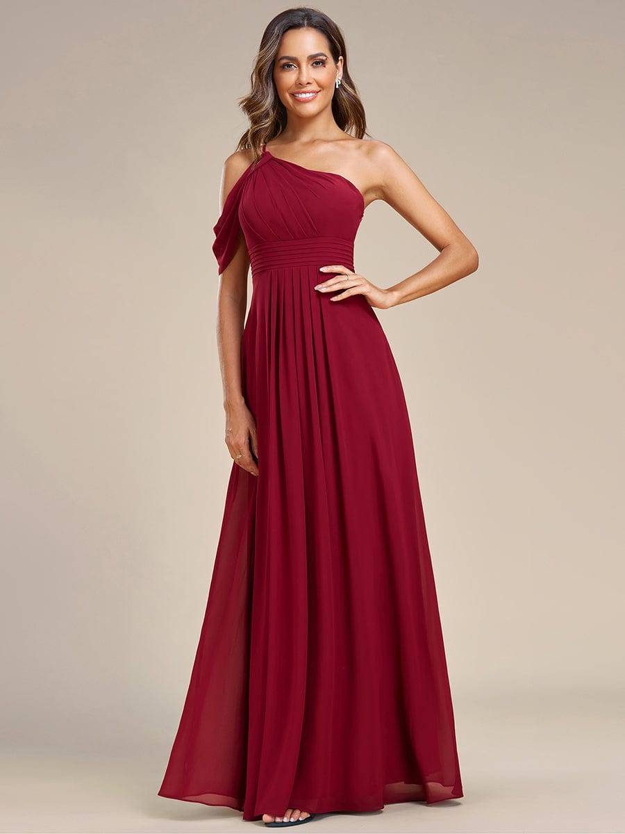 One-Shoulder Sleeveless Flowy Chiffon Bridesmaid Gown