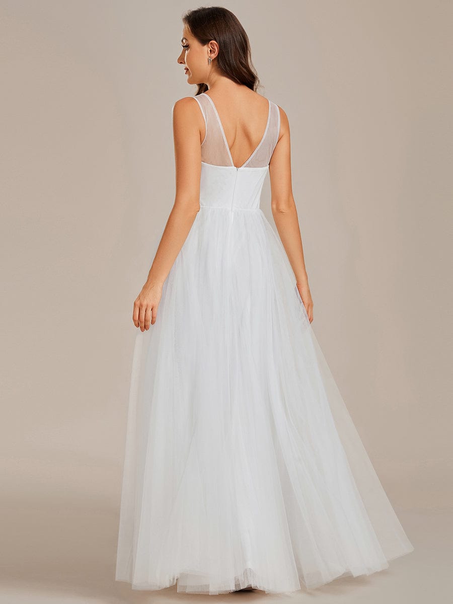 Enchanting Flower-Adorned Tulle Bridesmaid Gown with Sheer Shoulder Straps