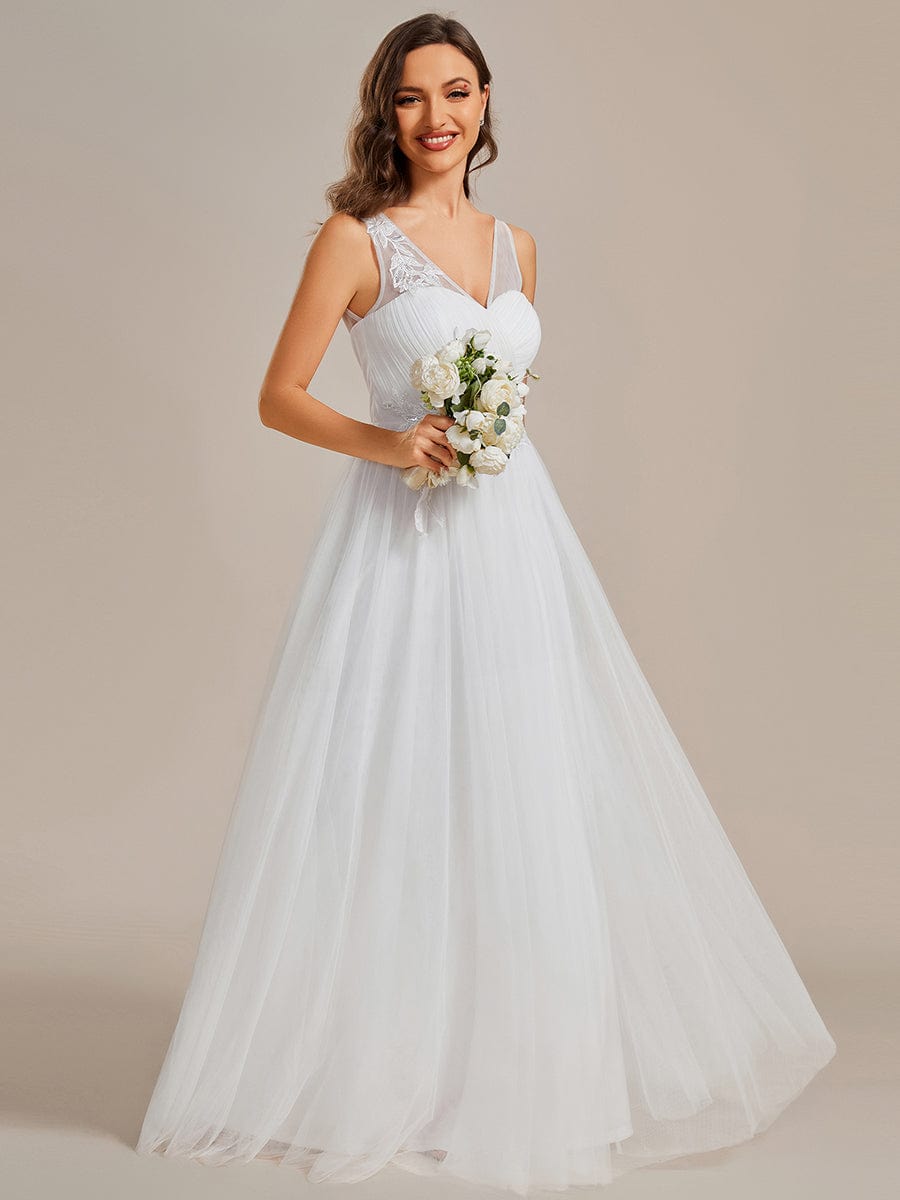 Enchanting Flower-Adorned Tulle Bridesmaid Gown with Sheer Shoulder Straps