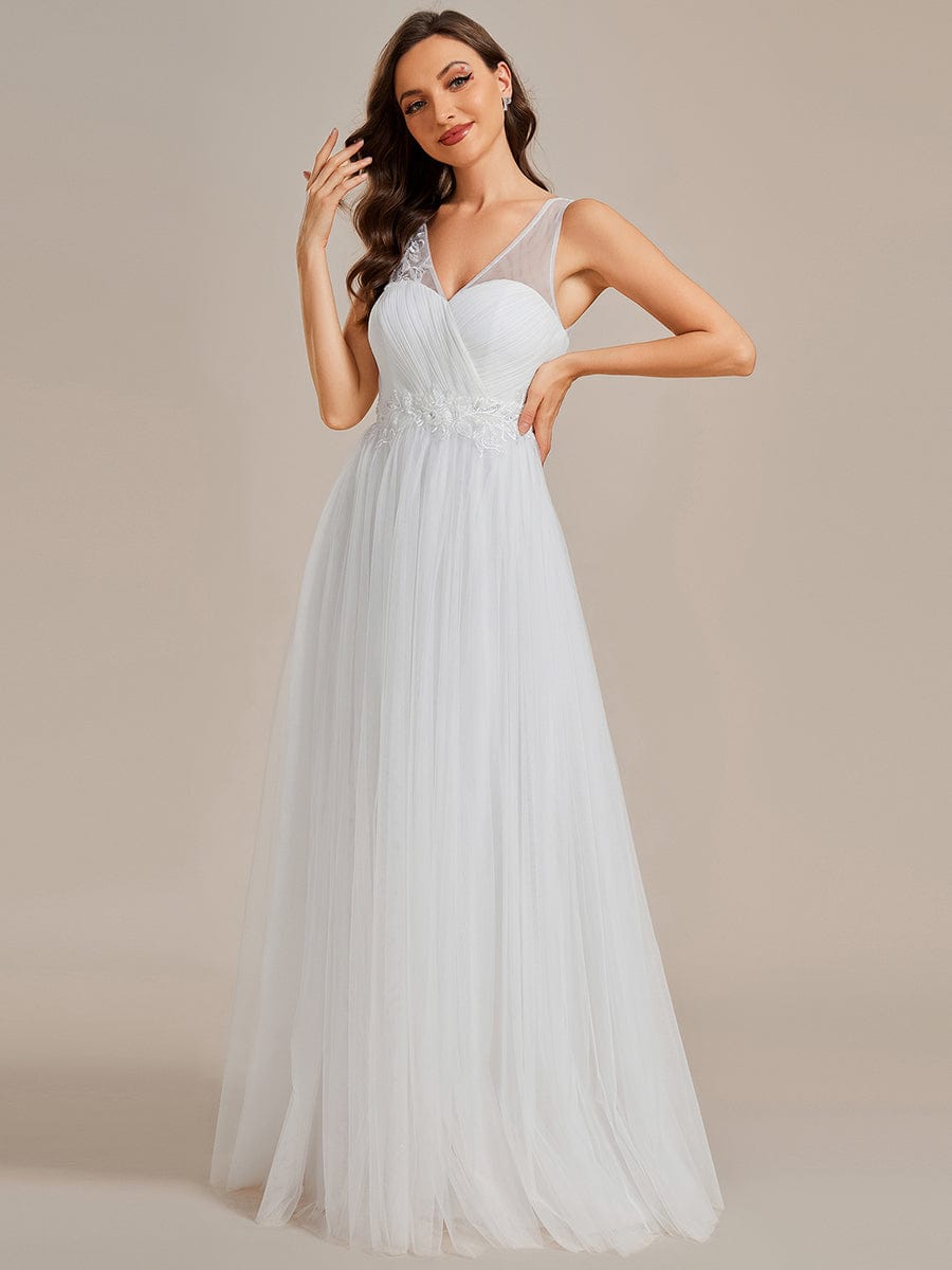 Enchanting Flower-Adorned Tulle Bridesmaid Gown with Sheer Shoulder Straps