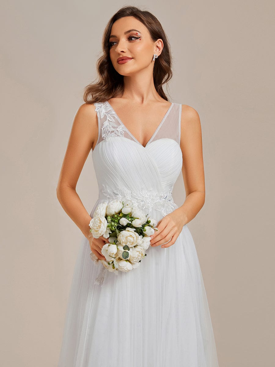 Enchanting Flower-Adorned Tulle Bridesmaid Gown with Sheer Shoulder Straps