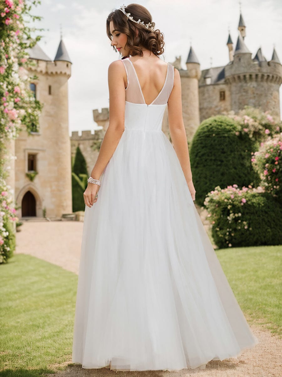 Enchanting Flower-Adorned Tulle Bridesmaid Gown with Sheer Shoulder Straps