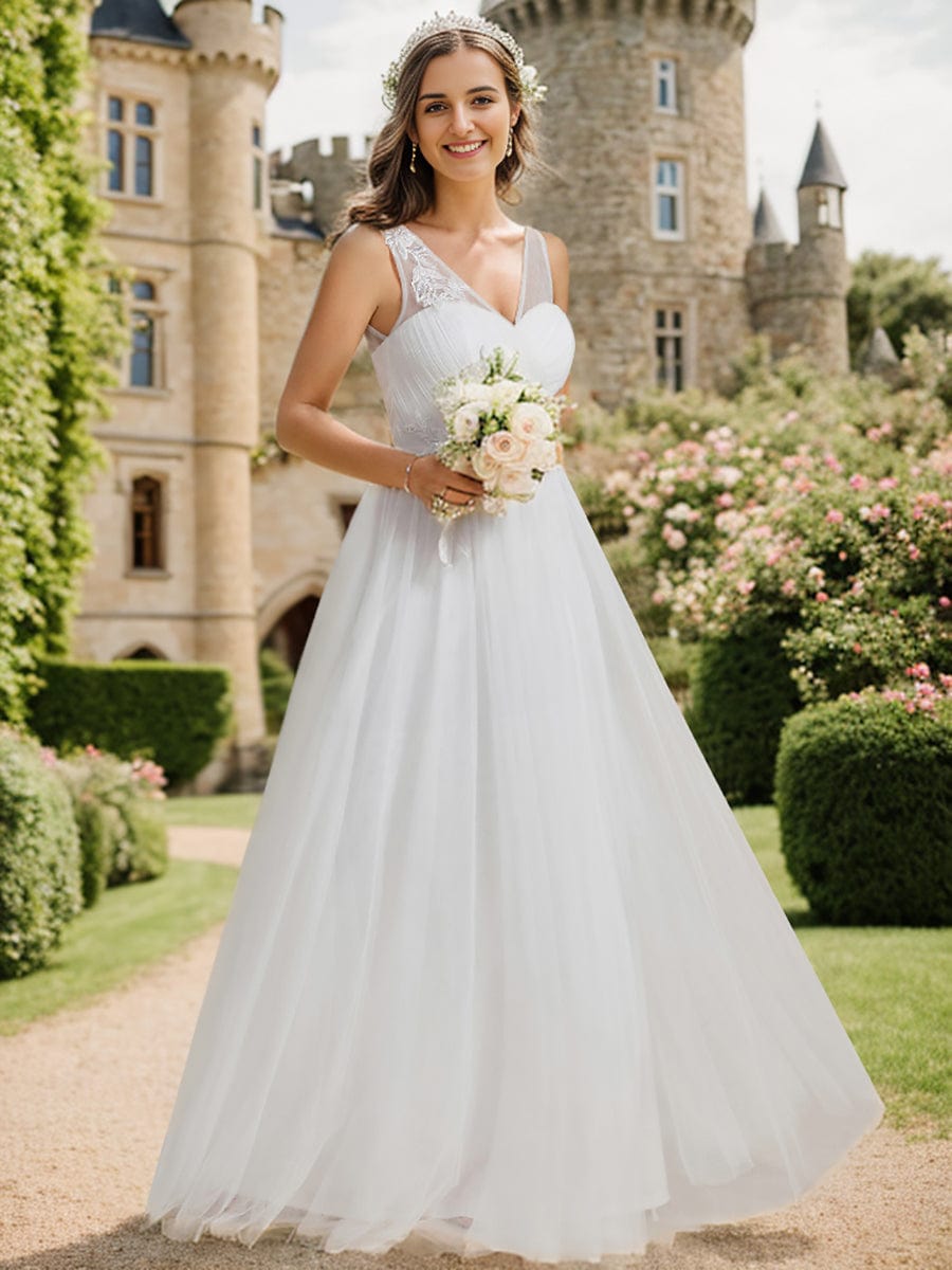 Enchanting Flower-Adorned Tulle Bridesmaid Gown with Sheer Shoulder Straps