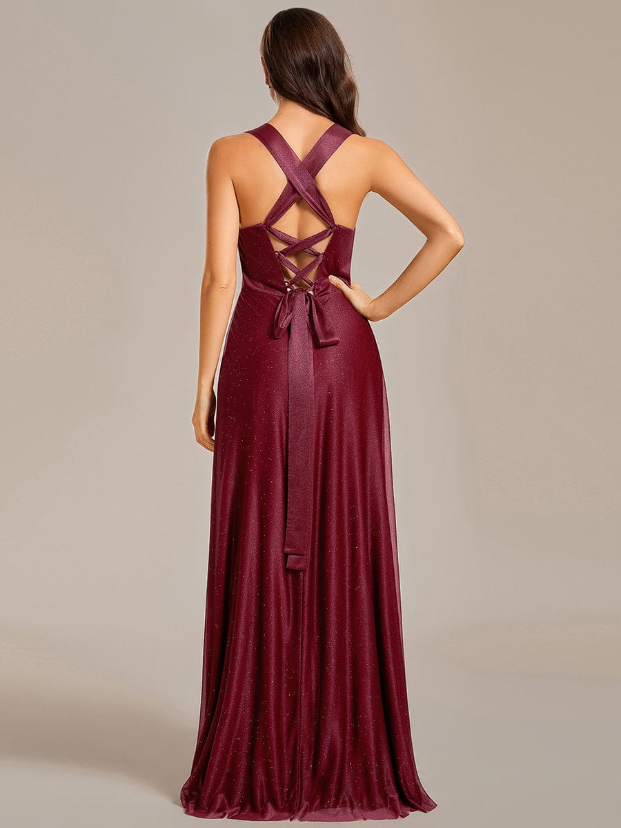 Sparkling V-neck Back Lace-Up Sequin Bridesmaid Gown