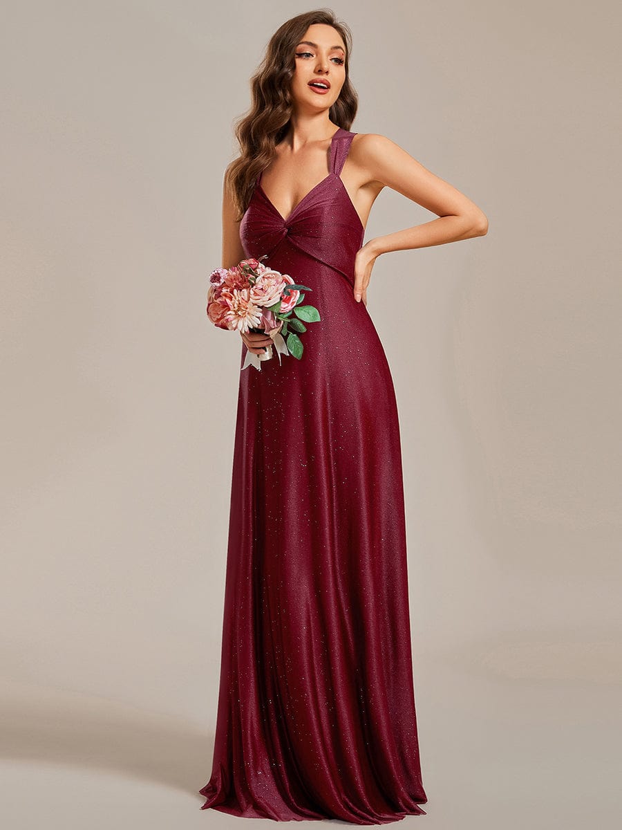 Sparkling V-neck Back Lace-Up Sequin Bridesmaid Gown