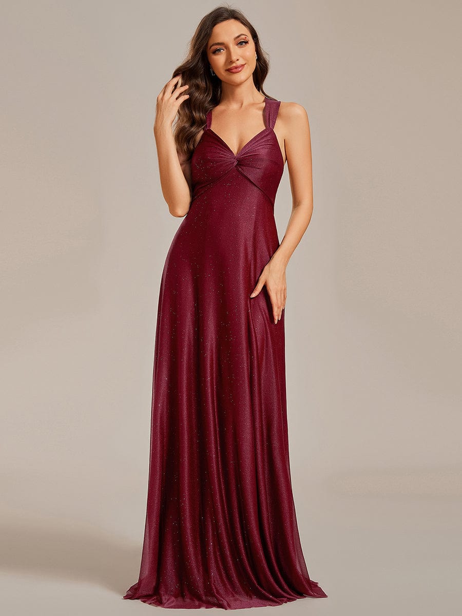 Sparkling V-neck Back Lace-Up Sequin Bridesmaid Gown