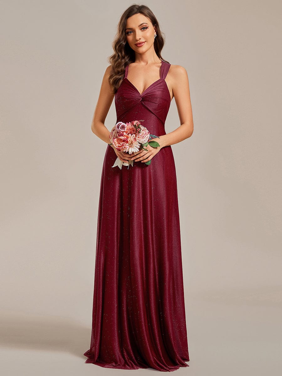 Sparkling V-neck Back Lace-Up Sequin Bridesmaid Gown