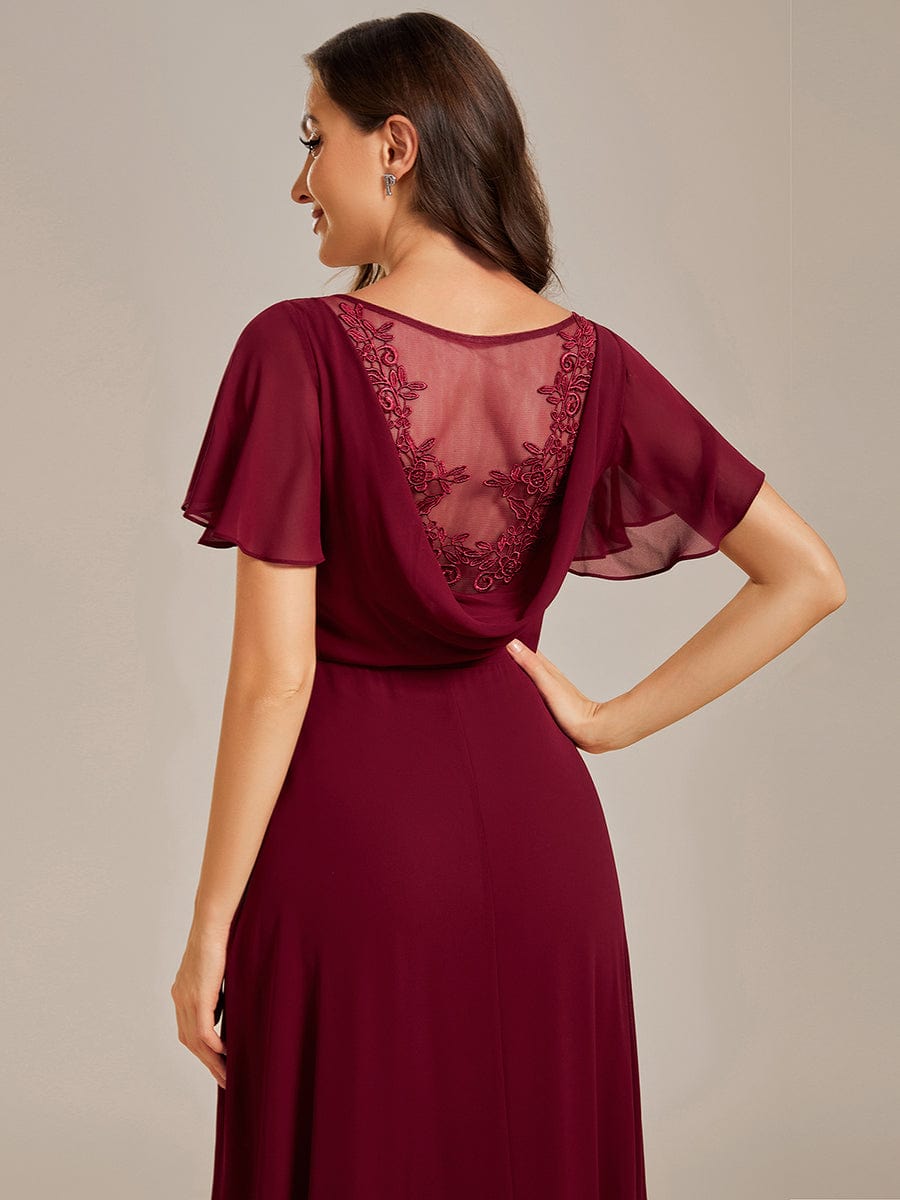 Elegant Sheer Applique A-Line Evening Dress with Ruffled Sleeves