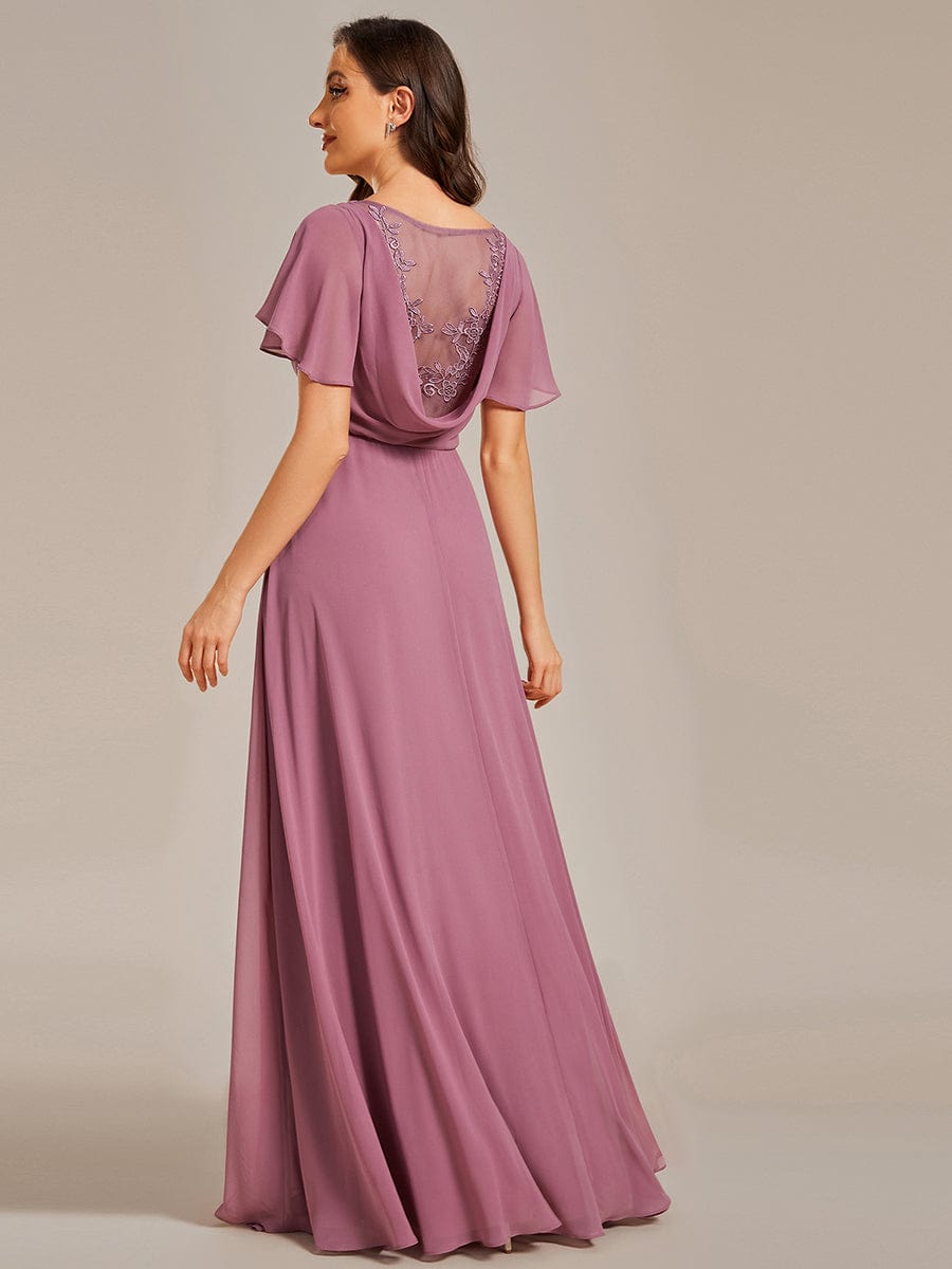 Elegant Sheer Applique A-Line Evening Dress with Ruffled Sleeves